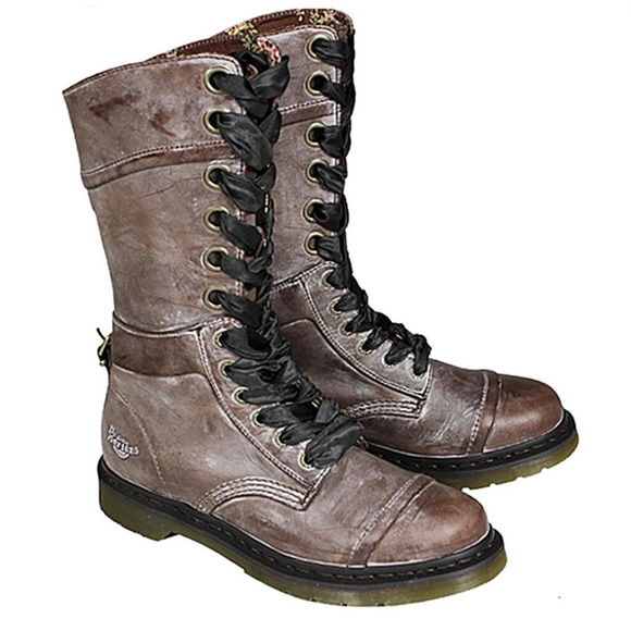Dr. Martens Triumph Foldover Boots Distress Brown Leather Floral Cottagecore - Picture 6 of 15
